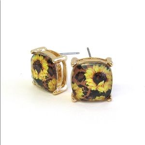 Leopard print sunflower earrings